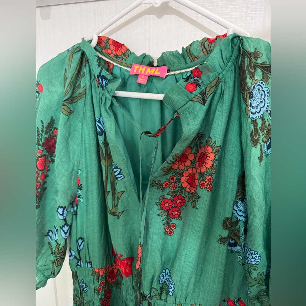 THML Green Floral Midi Dress with Red & Blue Accents - Picture 2 of 8